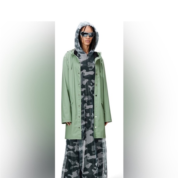 RAINS THE LONG JACKET UNISEX SZ XXL IN HAZE (green) NIB RAINCOAT - Picture 5 of 5